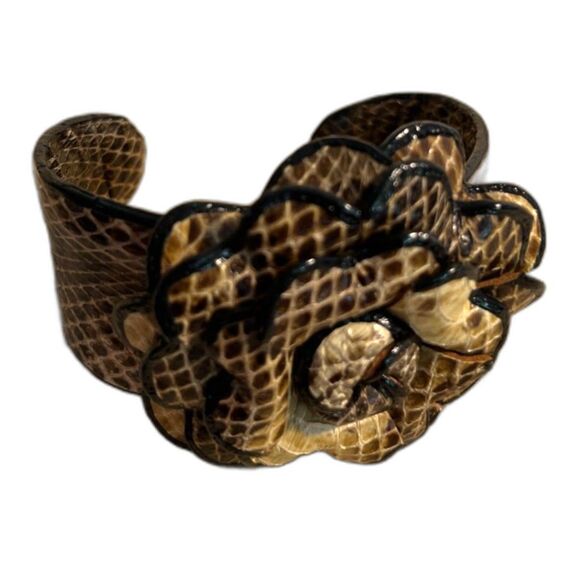 Vintage Python Snakeskin Cuff Braceelet with Rosette - Picture 1 of 5